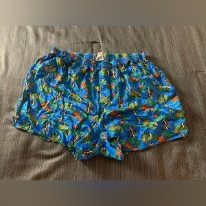 Vintage Silk Trunks Underwear Boxers Shorts Fish Blue Yellow Extra Large